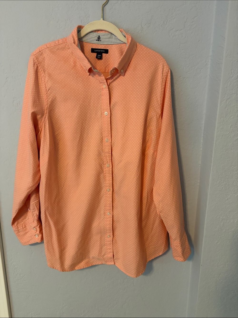 Lands' End Coral Dot Cotton Button-Down
